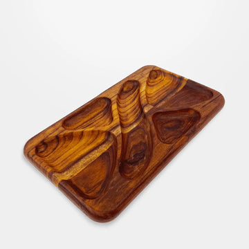 سينزو - طبق تسالي 5 اقسام خشب - 17*29 سم