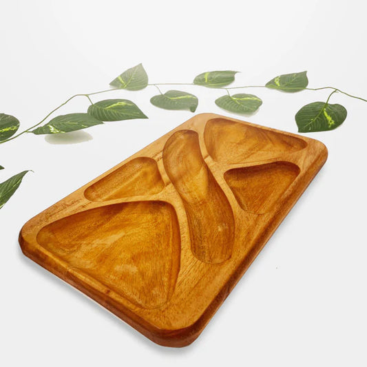 سينزو - طبق تسالي 5 اقسام خشب - 17*29 سم