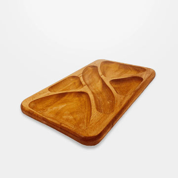 سينزو - طبق تسالي 5 اقسام خشب - 17*29 سم