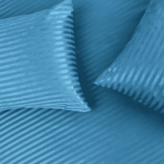 سينزو - طقم ملايات سرير مسطحة بنقشة بترولي 3 قطع مخططة - 240×260 سم