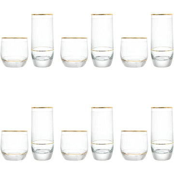 باشاباتشي طقم كوب زجاج مع كنار ذهبي 12 قطعة 290مل - 250مل