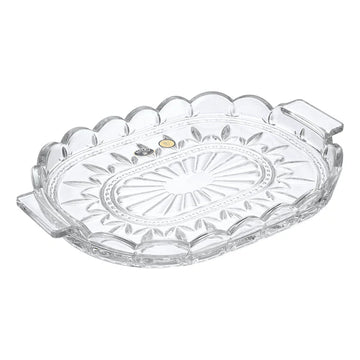 بوهيميا كريستال - صينية بيضاوية من الكريستال بمقابض - شفافة - 18*20*3 سم