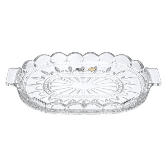 بوهيميا كريستال - صينية بيضاوية من الكريستال بمقابض - شفافة - 18*20*3 سم