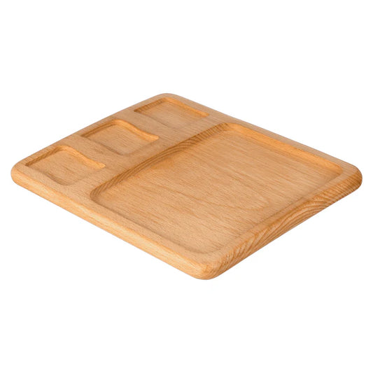 سينزو - طبق خشبي للرقائق والصلصات مع 3 أوعية - خشب و بورسلين