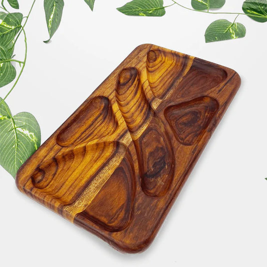 سينزو - طبق تسالي 5 اقسام خشب - 17*29 سم