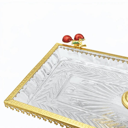 طبق دائري ذو قاعدة معدنية - ذهبي - 29*25سم