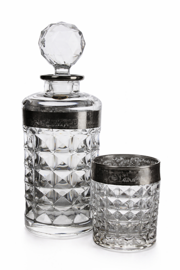 بوهيميا كريستال - طقم  كريستال 7 قطع - 650 مل& 230مل - رمادي و فضي