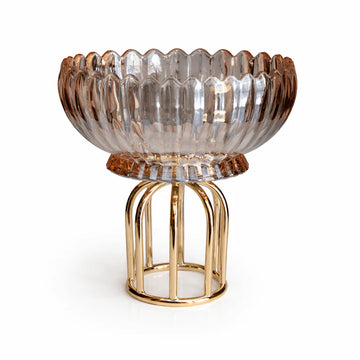 طبق فواكه دائري بقاعدة معدنية - ذهبي - 26*22سم