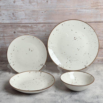 تولو - طقم عشاء 24 قطعة - كريمي مع كنار بني