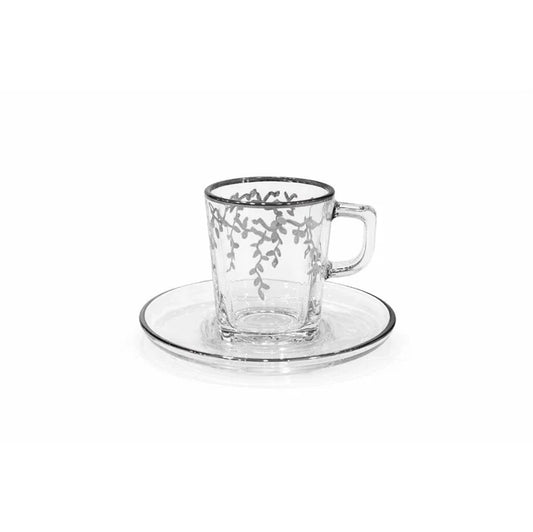 باشاباتشي - طقم قهوة زجاجي مربع - 6 قطع - فضي - 100 مل