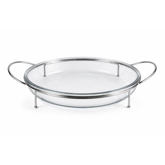 بوركام - سخان طعام زجاجي دائري مع حامل فضي - 2.95 لتر